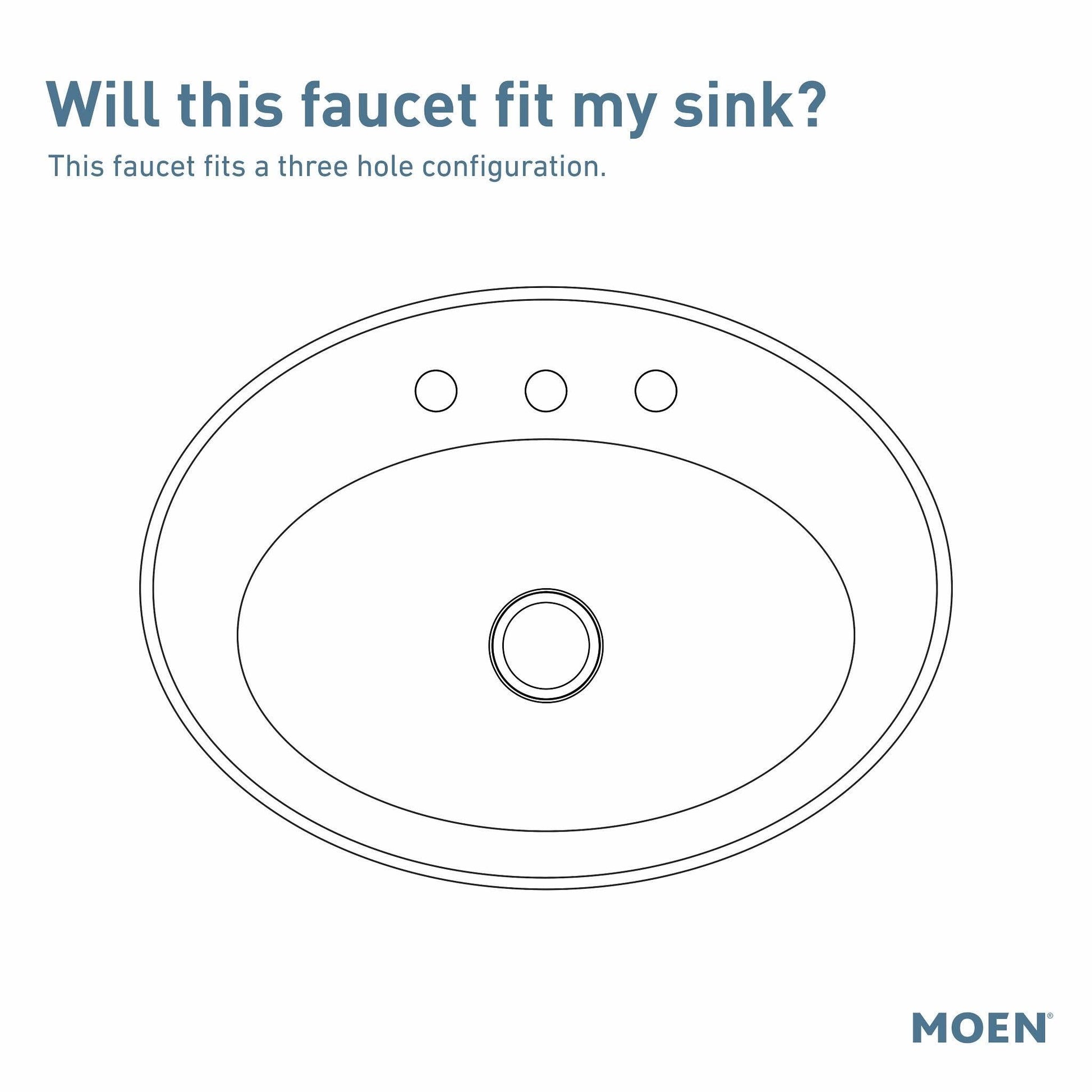Diagram showing oval sink basin with three holes across top and center hole for three-hole faucet configuration.
