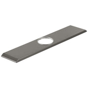Black stainless steel escutcheon plate with circular opening and mounting hardware.