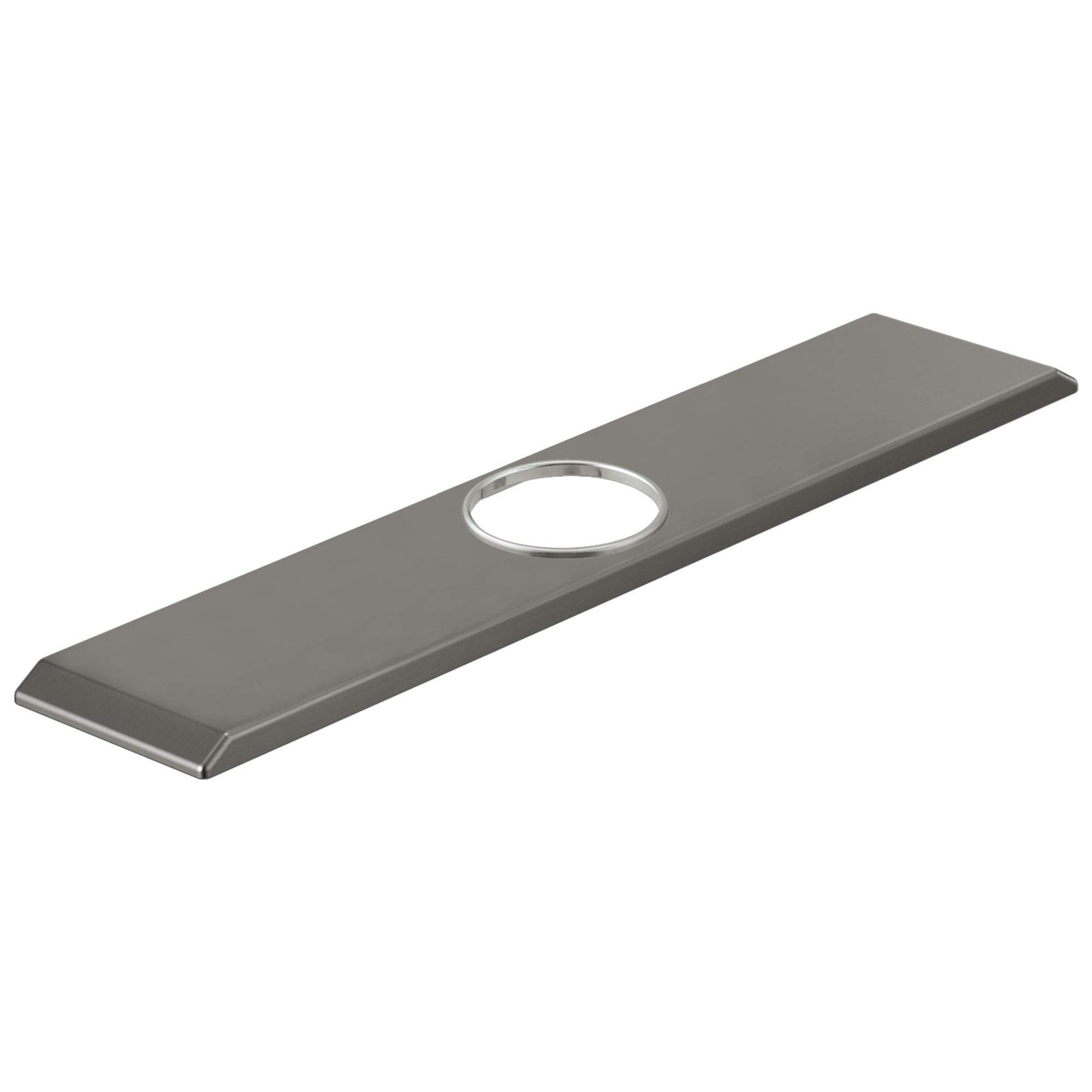 Black stainless steel escutcheon plate with circular opening and mounting hardware.