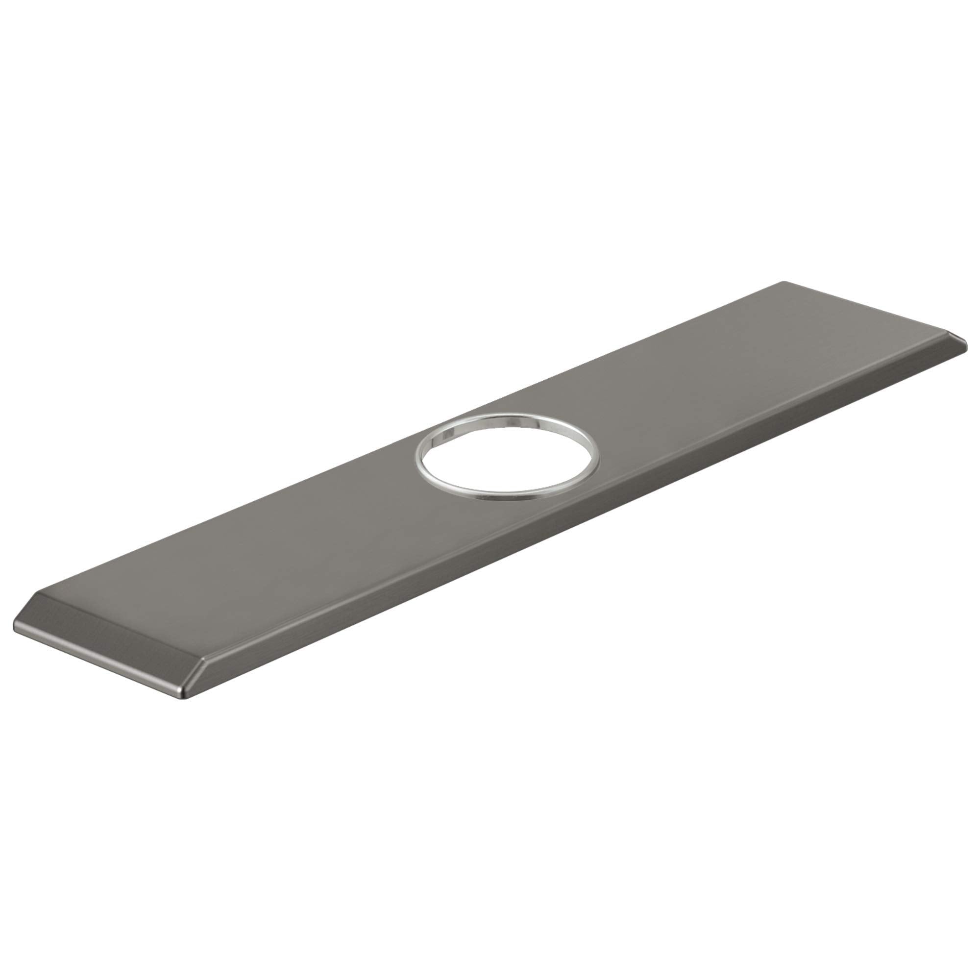 Black stainless steel escutcheon plate with circular opening and mounting hardware.