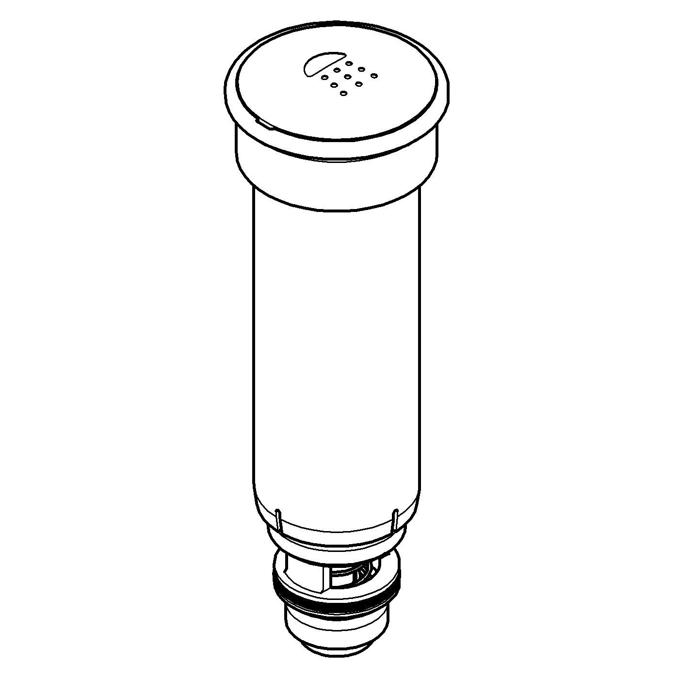 Chrome diverter knob with round flat top and cylindrical body with internal components visible at base.