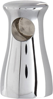 Chrome finish transitional mounting post with curved cylindrical body and circular opening at top.