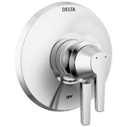 Delta Galeon 17 Series valve trim with single lever handle, white and chrome finish, temperature indicator dots.