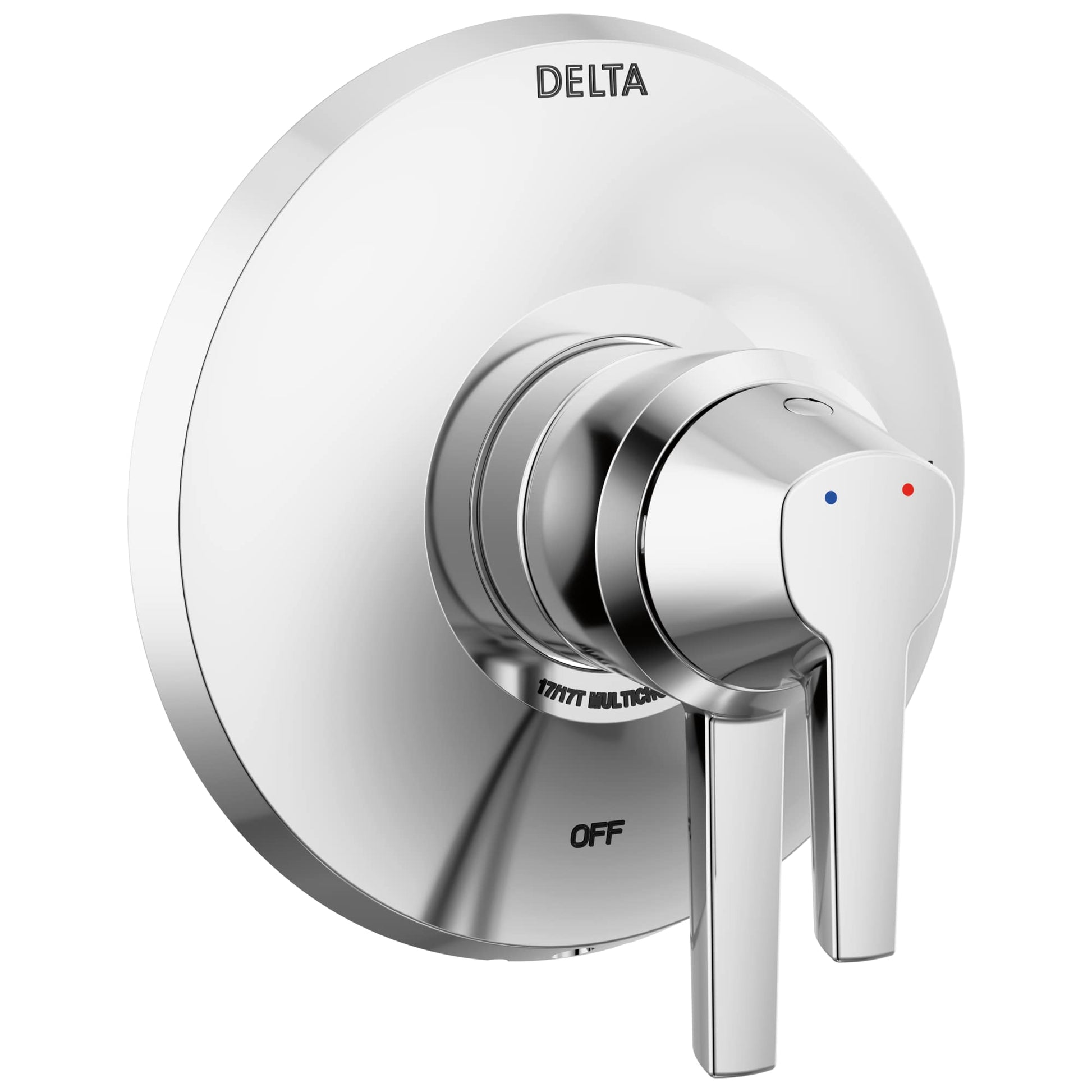 Delta Galeon 17 Series valve trim with single lever handle, white and chrome finish, temperature indicator dots.