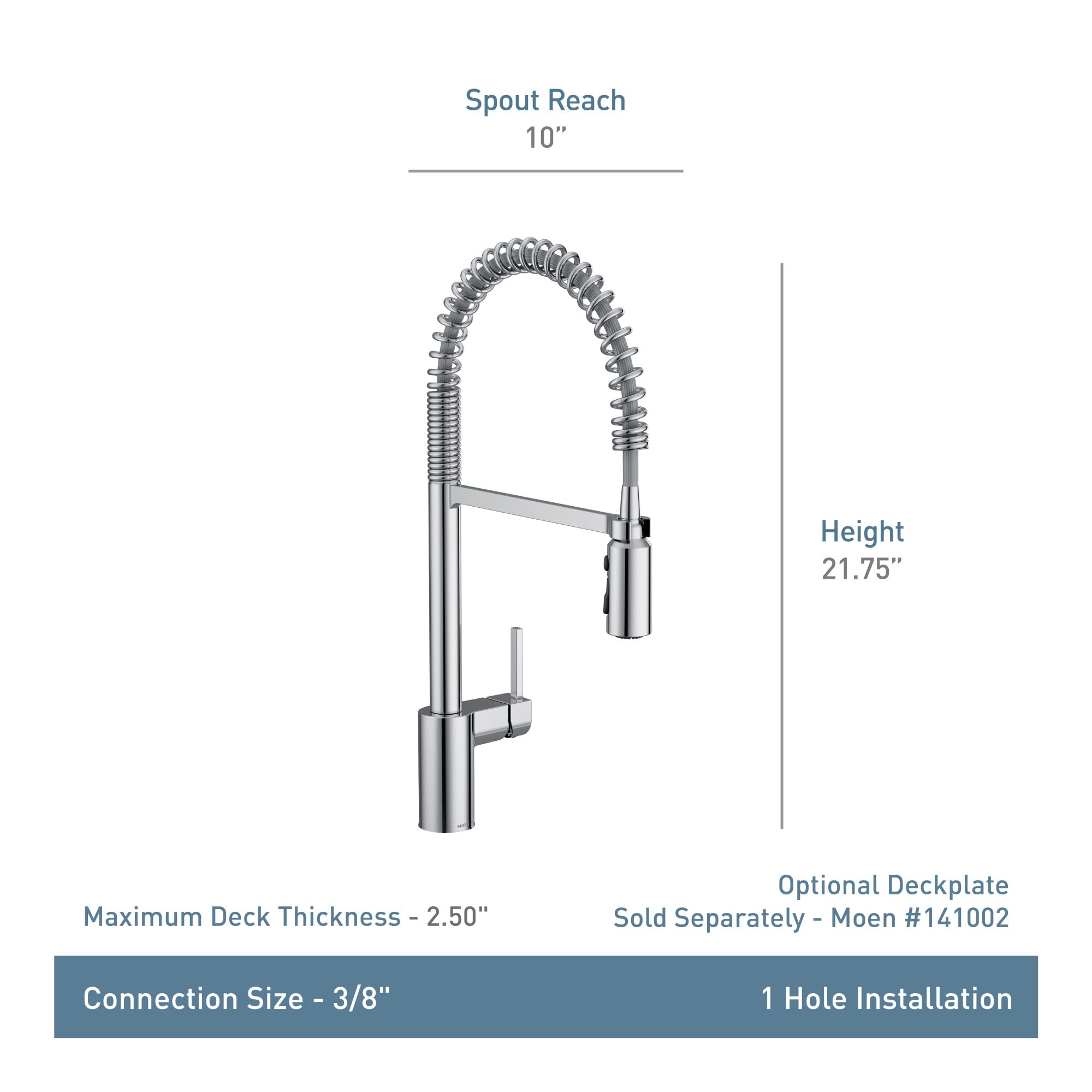 Brushed gold kitchen faucet with high arc spout, pull-down spray head, single lever handle, 21.75" height, 10" spout reach.