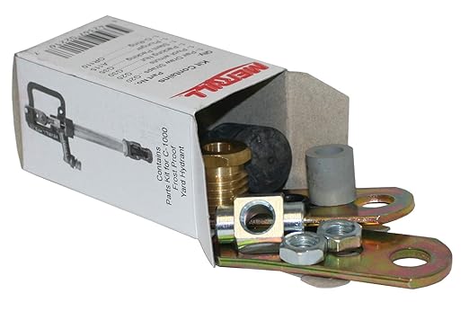 Merrill Parts Kit for C-1000 Series Hydrants containing brass fittings, metal components, and hardware in white cardboard box