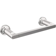 Chrome towel bar with two circular wall-mounted brackets and a horizontal rod.