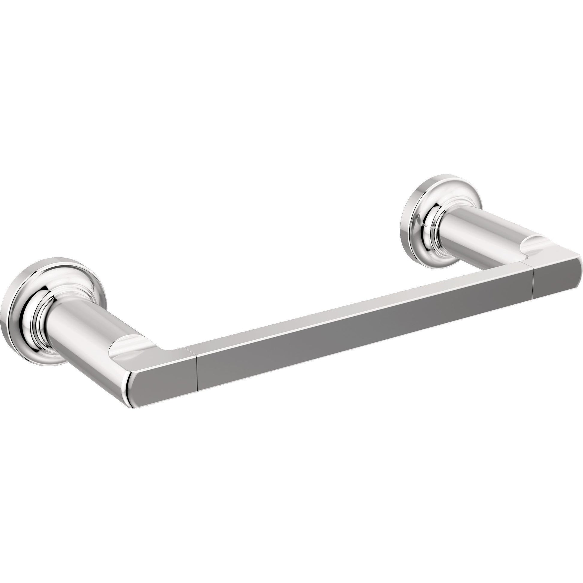 Chrome towel bar with two circular wall-mounted brackets and a horizontal rod.