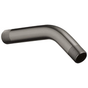 Black stainless steel curved shower arm with threaded connections at both ends.