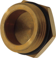 Brass push-button diverter plug with threaded connection and black rubber seal.