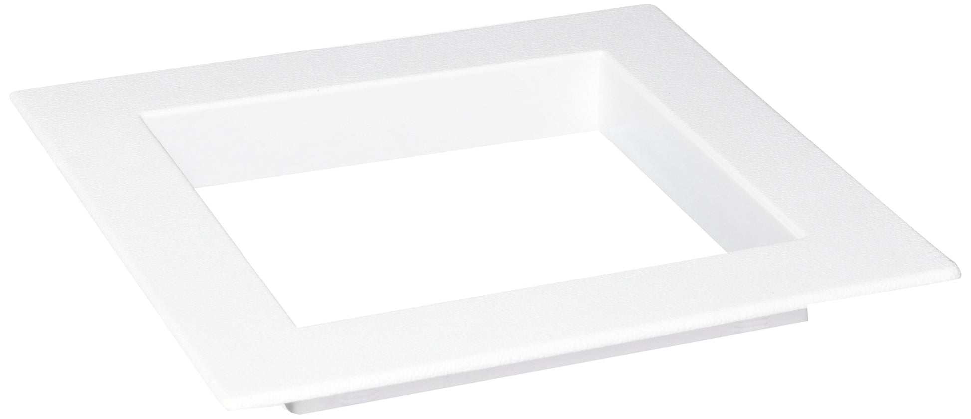 White square plastic faceplate with recessed center opening for supply box installation.