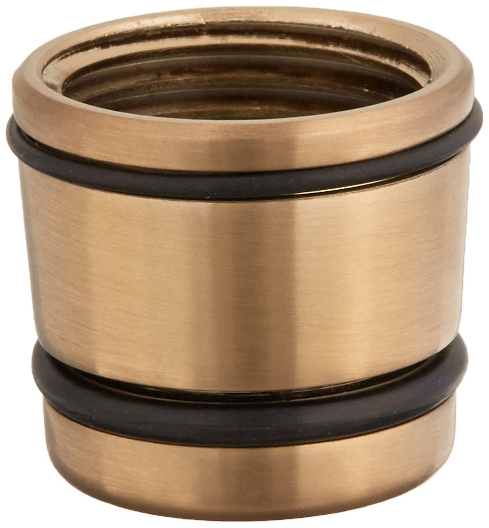 Champagne bronze conical nut with two black rubber O-rings, threaded interior cavity visible.