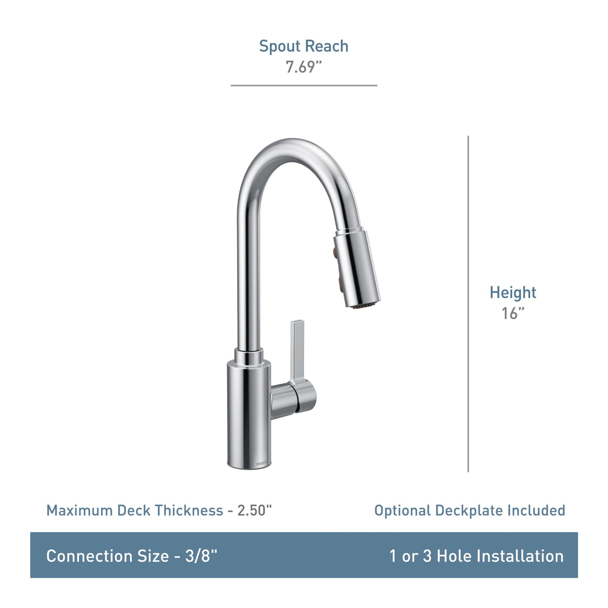 Matte black kitchen faucet with single handle, curved spout, and pull-down sprayer head.