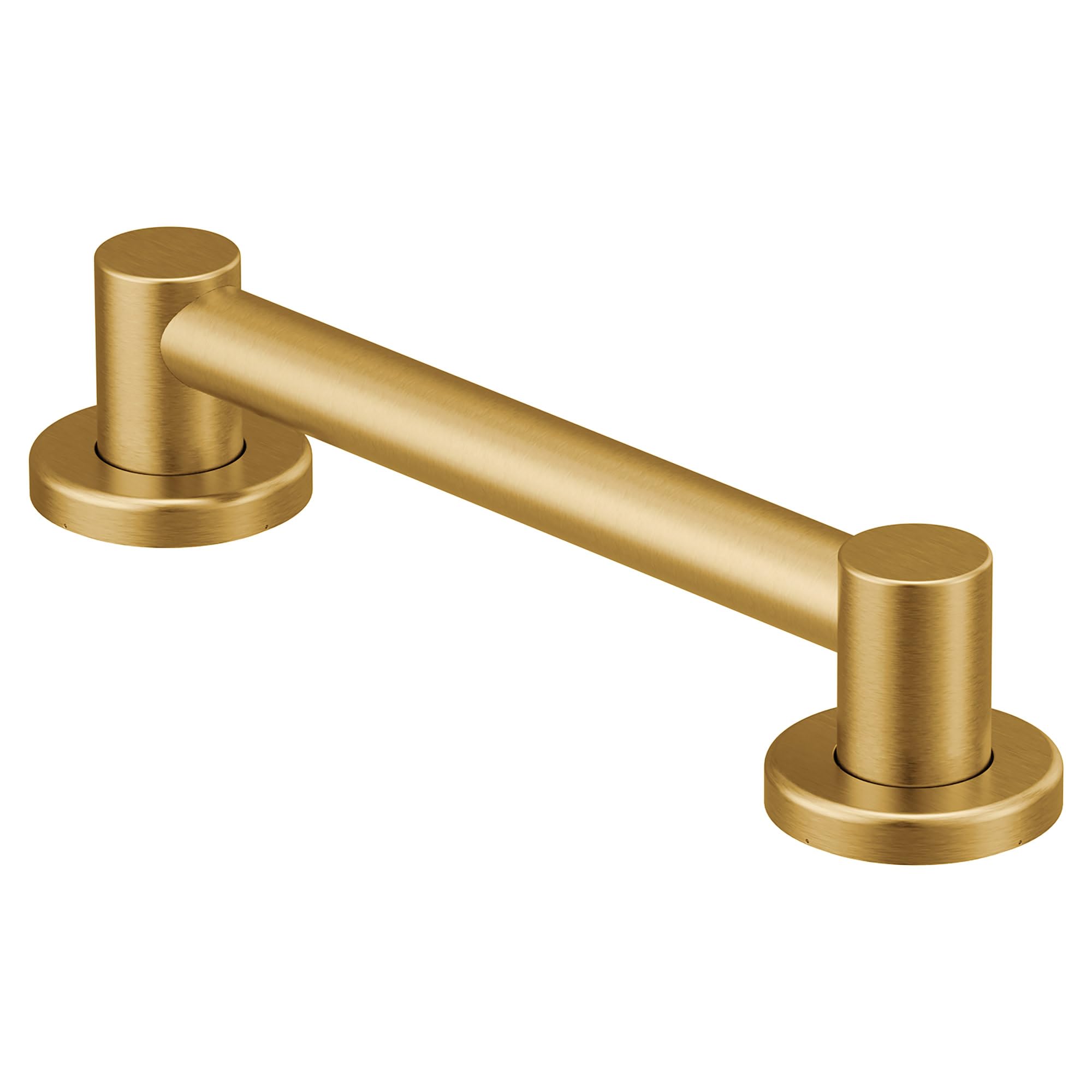 Brushed gold cylindrical grab bar with round mounting flanges at each end.