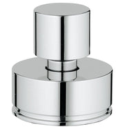 Chrome diverter valve with cylindrical upper and wider lower sections, featuring a center stem connector.