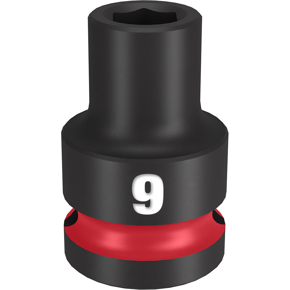 Black socket with red band and "9" marking, hexagonal opening at top for 1/2" drive connection.