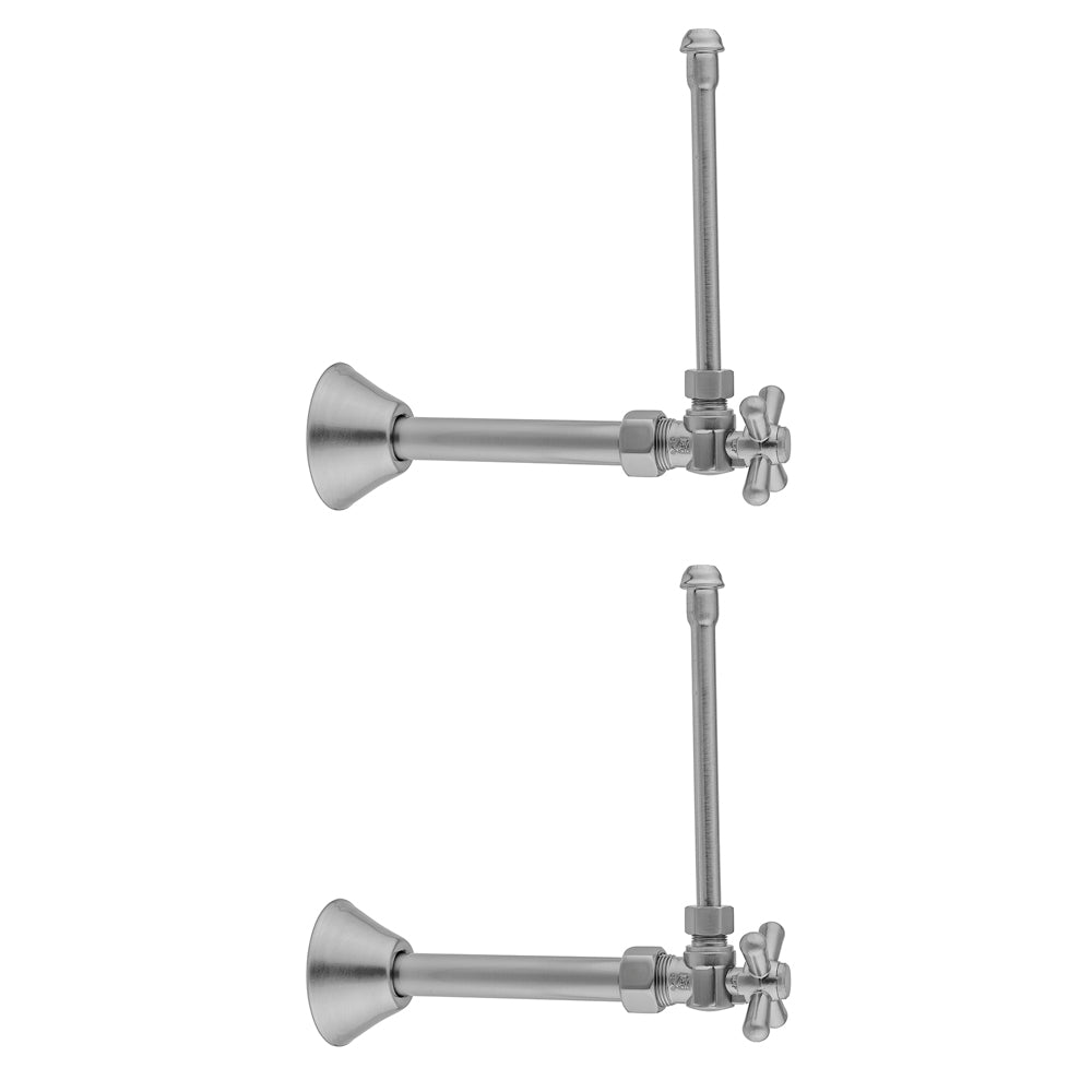 Two polished nickel faucet supply kits with cross handles, 20" supply tubes, escutcheons, and vertical risers.