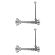 Polished chrome faucet supply kit with two angle stops, cross handles, escutcheons, and 20" supply tubes.