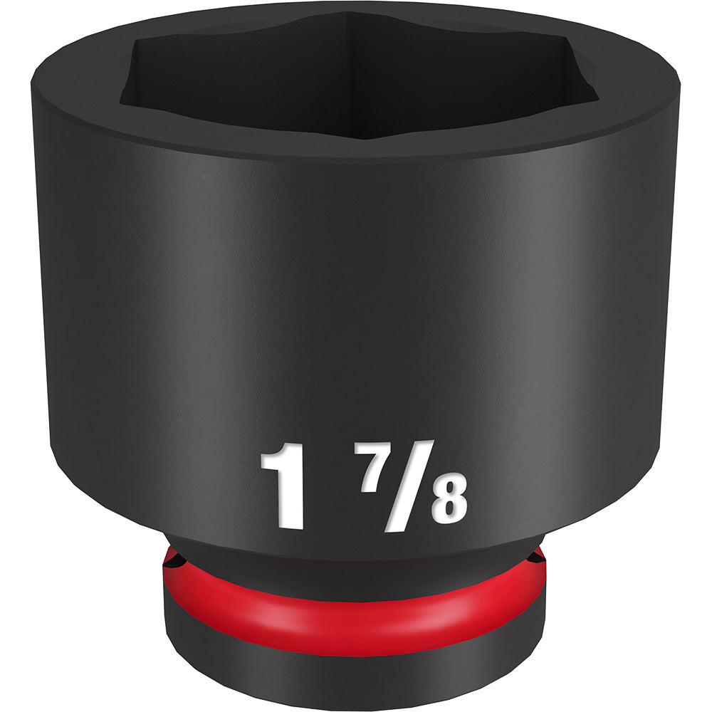 Black 1-7/8" standard socket with hexagonal opening and red grip band on 3/4" drive end.