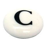 White porcelain circular insert with black "C" letter marking for faucet handle identification.