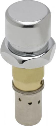 Chrome compression cartridge with cylindrical brass stem and metal body with small perforations.