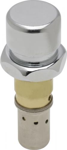 Chrome compression cartridge with cylindrical brass stem and metal body with small perforations.