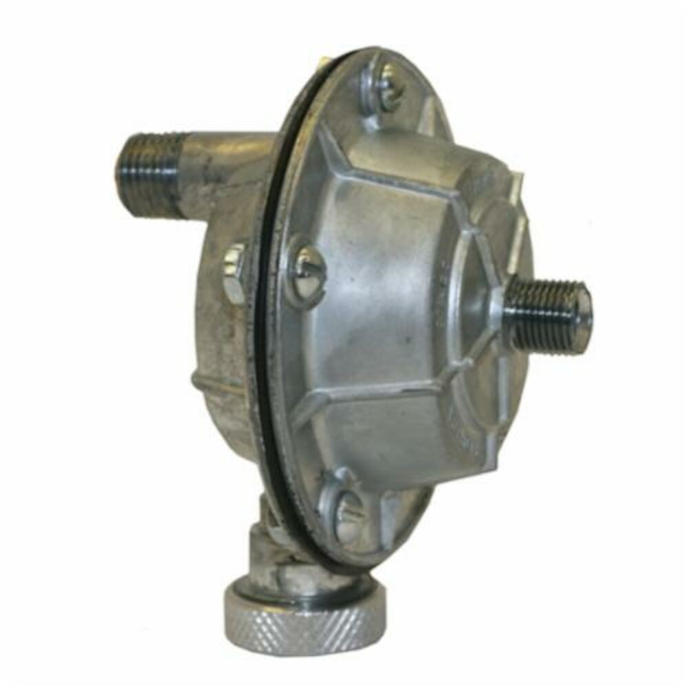 Brass air volume control valve with 1/4 inch male threaded ports and adjustment knob on base.
