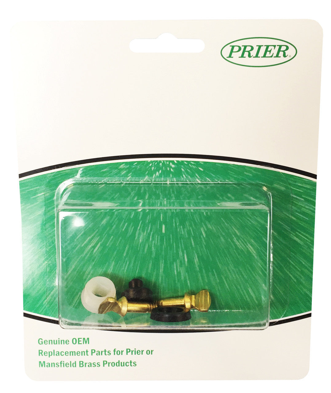 Prier repair kit containing brass and rubber ballcock components in clear plastic blister packaging.