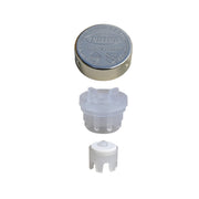 Mansfield vacuum breaker repair kit components including metal cap, clear plastic housing, and white cartridge assembly.
