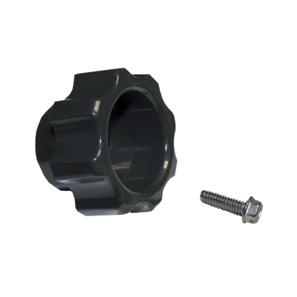 Grey plastic toilet handle kit with mounting hardware and metal screw included.