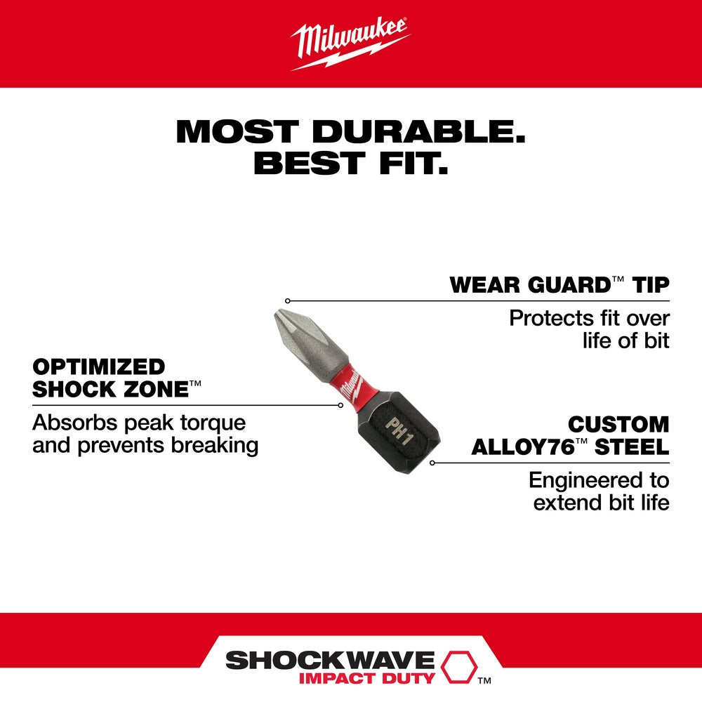 Milwaukee 48-32-4621 Shockwave Impact Square Recess #1 Insert Bits 5PK