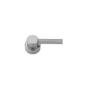 White cylindrical lever handle with round base and horizontal rod extending from center post.