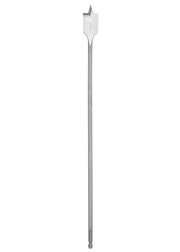 Milwaukee flat boring bit with 1-inch wide head and long steel shaft with hex end.