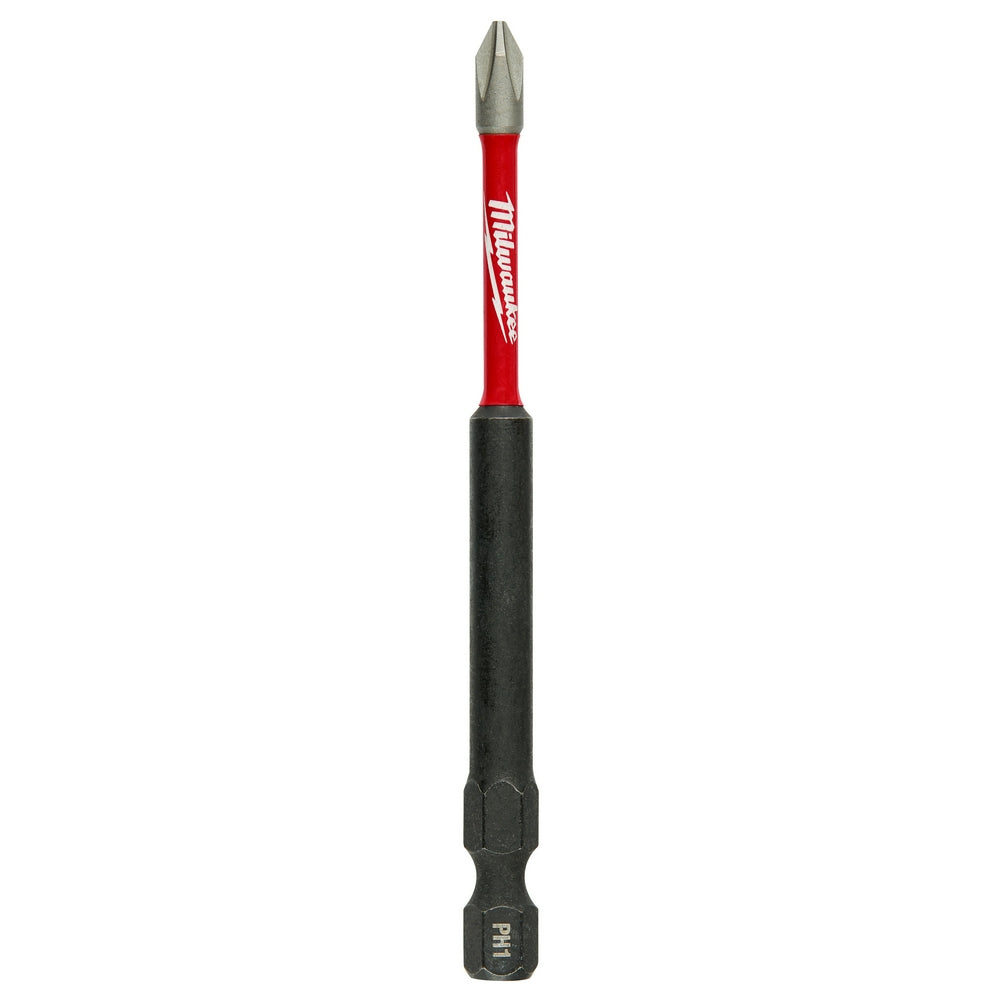Milwaukee Shockwave PH1 impact driver bit with red and black shaft and gray tip.