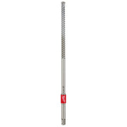 Long silver metal SDS Plus rebar cutter bit with spiral flutes and red band near the base.