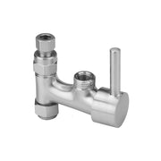 Polished chrome bidet control valve with dual threaded connection ports and cylindrical lever handle.