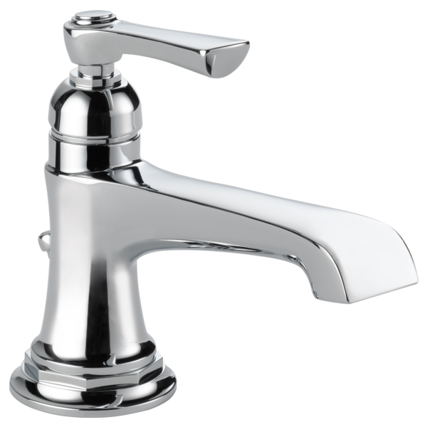 Chrome single-handle bathroom faucet with curved spout and round base.