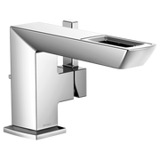 Chrome single-handle bathroom faucet with rectangular spout and square base.
