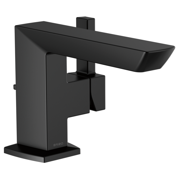 Matte black single-handle bathroom faucet with a rectangular spout and square base.