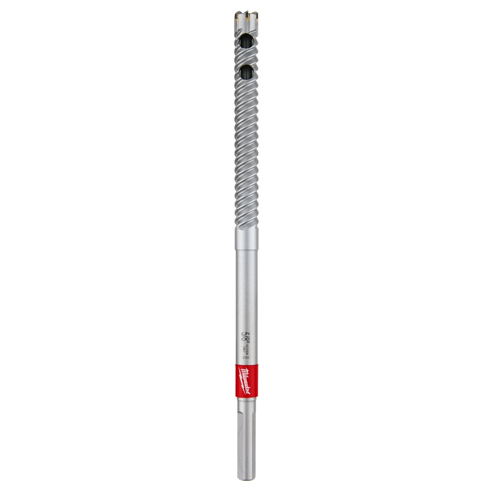 Milwaukee 5/8" x 12" straight shank rebar cutter with spiral flutes and red band near base.