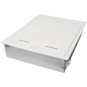 White rectangular manifold housing box with recessed top and side mounting brackets.