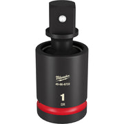 Black Milwaukee 1-inch drive universal joint with red grip band and metal ball connector.