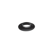 Black rubber lavatory gasket with central opening and flanged rim design.