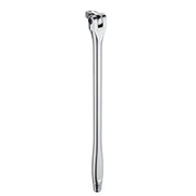 Chrome 1/2 inch drive breaker bar with square socket head and long shaft for leverage.
