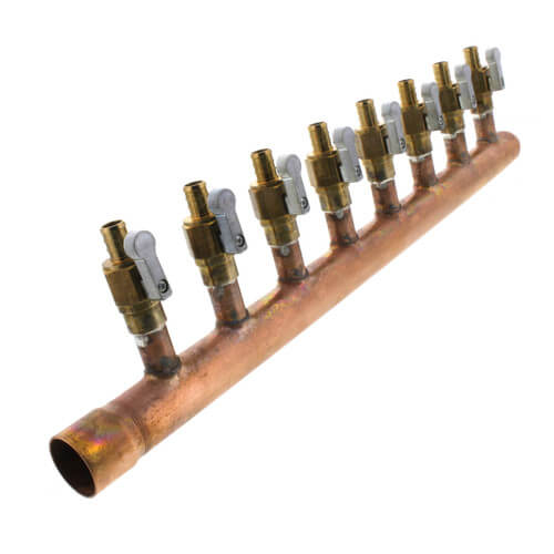 Sioux Chief 1 in. Copper Female Sweat Closed Manifold with Eight, 1/2 in. Pex Ball Valve Outlets - 672XV0810
