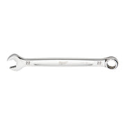 Silver Milwaukee 22MM combination wrench with open end on left and closed ring end on right.