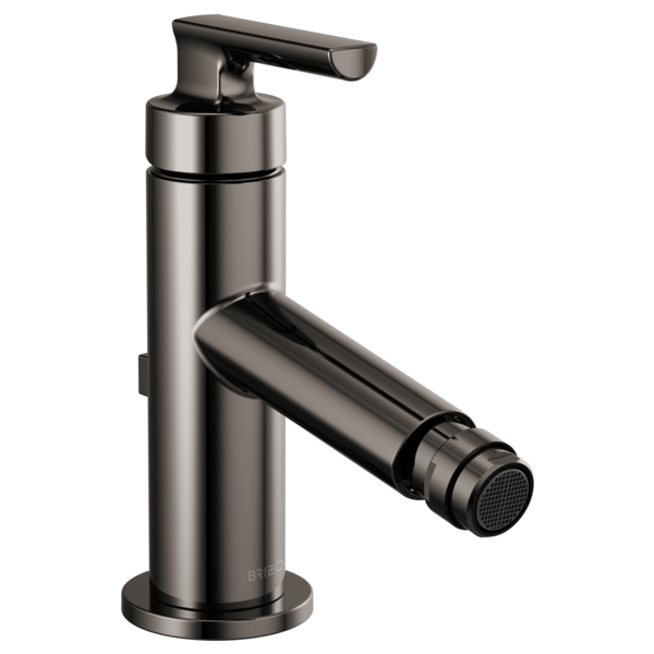 Brushed nickel single-handle bidet faucet with angled spray nozzle and lever handle control.