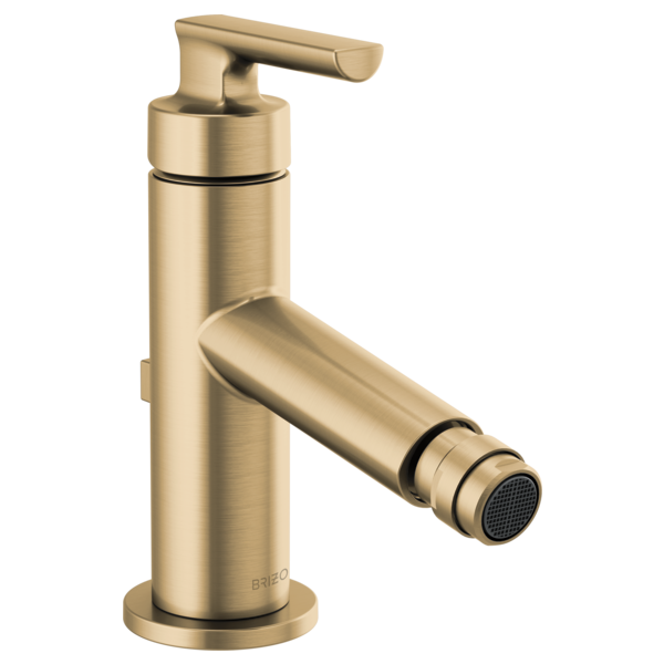 Champagne bronze single-handle bidet faucet with angled spray nozzle and cylindrical body design.