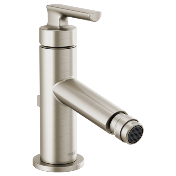 Brizo Kintsu single-handle bidet faucet in brushed nickel with angled spray nozzle and lever handle.