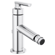 Chrome single-handle bidet faucet with angled spray nozzle and cylindrical body.